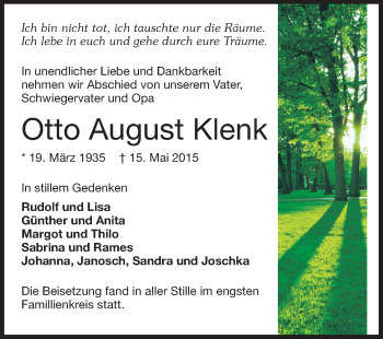 Traueranzeige von Otto August Klenk von Echo-Zeitungen (Gesamtausgabe)