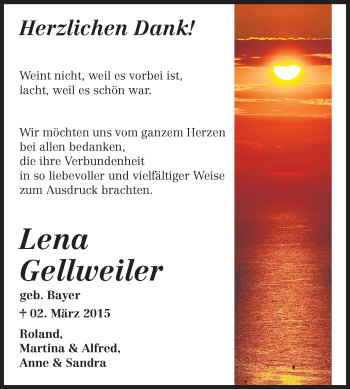Traueranzeige von Lena Gellweiler von Echo-Zeitungen (Gesamtausgabe)