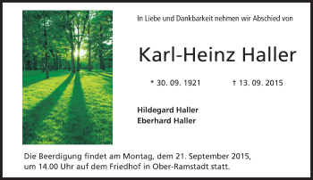 Traueranzeige von Karl-Heinz Haller von trauer.echo-online.de