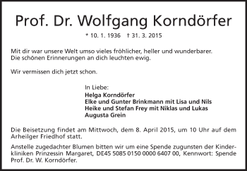 Traueranzeige von Wolfgang Korndörfer von Echo-Zeitungen (Gesamtausgabe)
