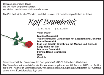 Traueranzeige von Rolf Brambrink von Rüsselsheimer Echo, Groß-Gerauer-Echo, Ried Echo