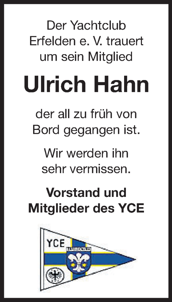  Traueranzeige für Ulrich Hahn vom 23.05.2015 aus Rüsselsheimer Echo, Groß-Gerauer-Echo, Ried Echo
