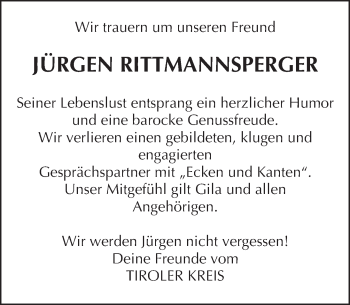Traueranzeige von Jürgen Rittmannsperger von trauer.echo-online.de