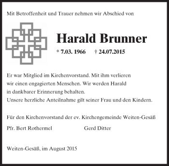 Traueranzeige von Harald Brunner von trauer.echo-online.de