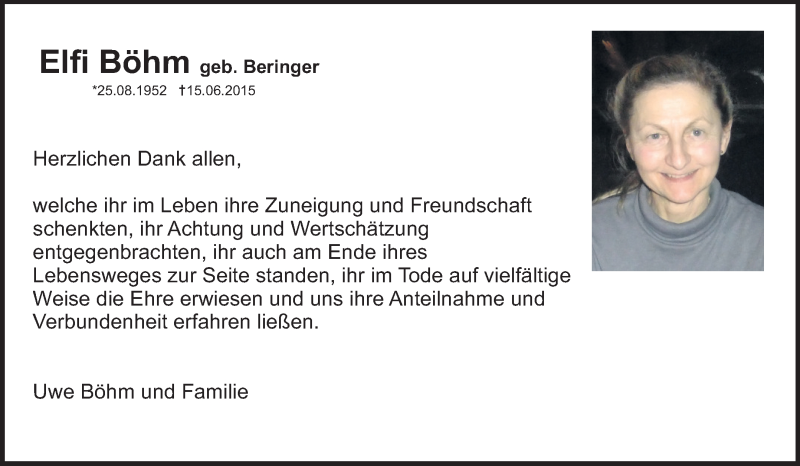  Traueranzeige für Elfi Böhm vom 29.07.2015 aus Rüsselsheimer Echo, Groß-Gerauer-Echo, Ried Echo