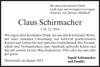 Traueranzeige von Claus Schirmacher von Echo-Zeitungen (Gesamtausgabe)