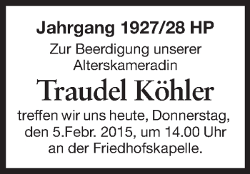 Traueranzeige von Traudel Köhler von Starkenburger Echo