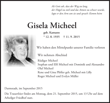 Traueranzeige von Gisela Micheel von trauer.echo-online.de