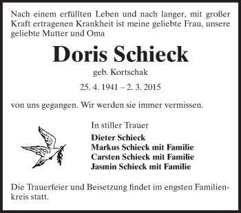Traueranzeige von Doris Schieck von Echo-Zeitungen (Gesamtausgabe)