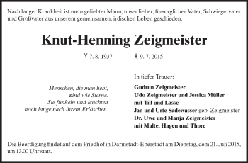Traueranzeige von Knut-Henning Zeigmeister von Echo-Zeitungen (Gesamtausgabe)