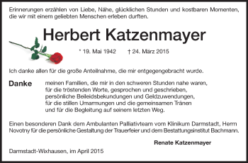 Traueranzeige von Herbert Katzenmayer von Echo-Zeitungen (Gesamtausgabe)