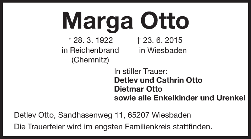  Traueranzeige für Marga Otto vom 04.07.2015 aus Echo-Zeitungen (Gesamtausgabe)