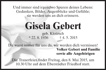 Traueranzeige von Gisela Gebert von Echo-Zeitungen (Gesamtausgabe)