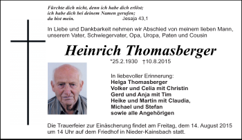 Traueranzeige von Heinrich Thomasberger von trauer.echo-online.de
