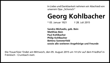 Traueranzeige von Georg Kohlbacher von trauer.echo-online.de