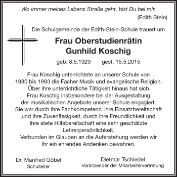 Traueranzeige von Gunhild Koschig von Echo-Zeitungen (Gesamtausgabe)