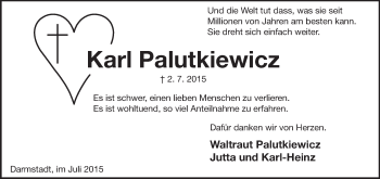 Traueranzeige von Karl Palutkiewicz von Echo-Zeitungen (Gesamtausgabe)
