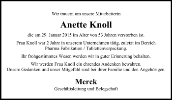 Traueranzeige von Anette Knoll von Echo-Zeitungen (Gesamtausgabe)
