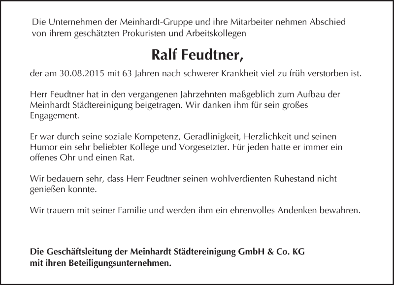  Traueranzeige für Ralf Feudtner vom 08.09.2015 aus trauer.echo-online.de