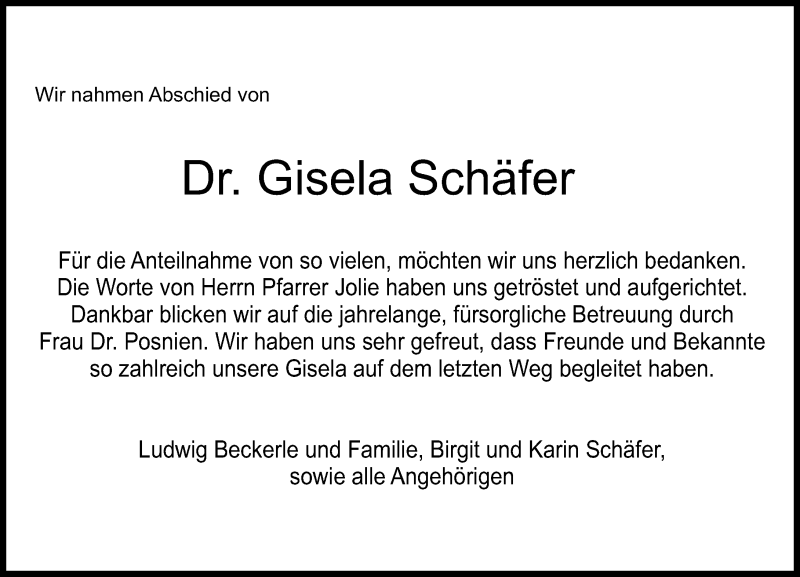  Traueranzeige für Gisela Schäfer vom 29.08.2015 aus trauer.echo-online.de