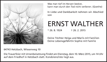 Traueranzeige von Ernst Walther von Odenwälder Echo