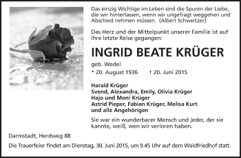 Traueranzeige von Ingrid Beate Krüger von Echo-Zeitungen (Gesamtausgabe)