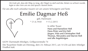 Traueranzeige von Emilie Dagmar Heß von Echo-Zeitungen (Gesamtausgabe)