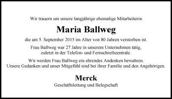 Traueranzeige von Maria Ballweg von trauer.echo-online.de