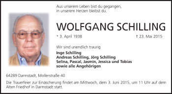 Traueranzeige von Wolfgang Schilling von Echo-Zeitungen (Gesamtausgabe)