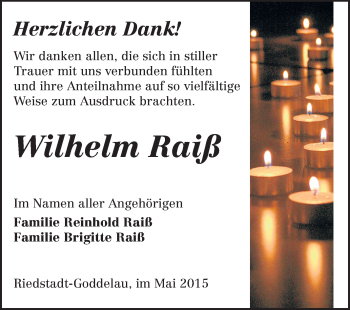 Traueranzeige von Wilhelm Raiß von Rüsselsheimer Echo, Groß-Gerauer-Echo, Ried Echo