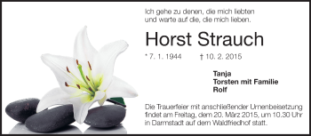 Traueranzeige von Horst Strauch von Echo-Zeitungen (Gesamtausgabe)