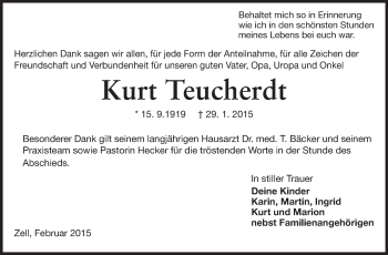 Traueranzeige von Kurt Teucherdt von Odenwälder Echo