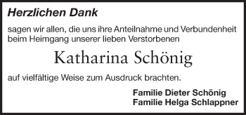 Traueranzeige von Katharina Schönig von Echo-Zeitungen (Gesamtausgabe)