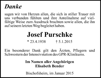 Traueranzeige von Josef Purschke von Rüsselsheimer Echo, Groß-Gerauer-Echo, Ried Echo