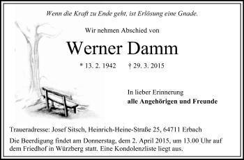 Traueranzeige von Werner Damm von Odenwälder Echo