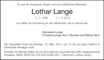 Traueranzeige von Lothar Lange von Echo-Zeitungen (Gesamtausgabe)