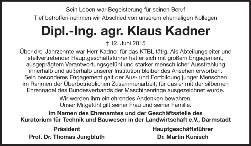  Traueranzeige für Klaus Kadner vom 20.06.2015 aus Echo-Zeitungen (Gesamtausgabe)
