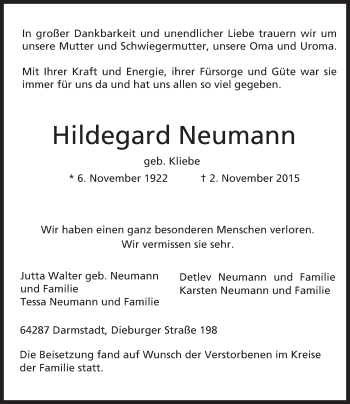 Traueranzeige von Hildegard Neumann von trauer.echo-online.de