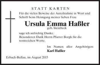 Traueranzeige von Ursula Emma Haßler von trauer.echo-online.de