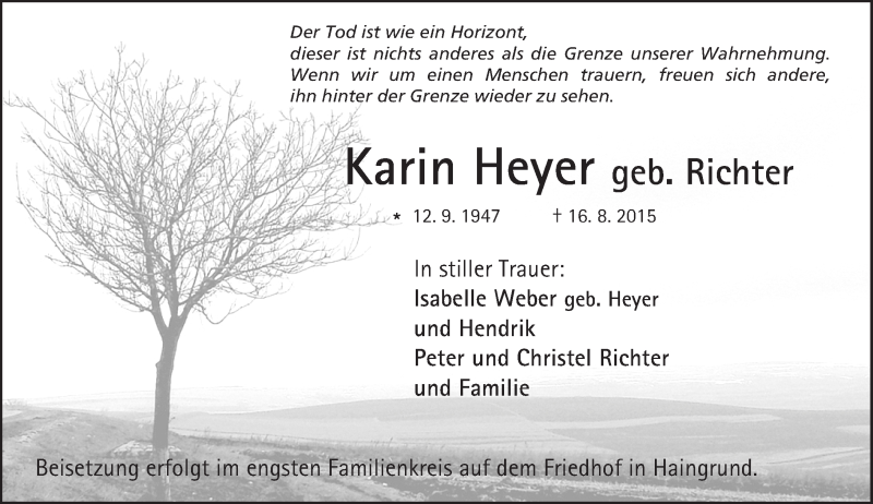  Traueranzeige für Karin Heyer vom 19.08.2015 aus trauer.echo-online.de
