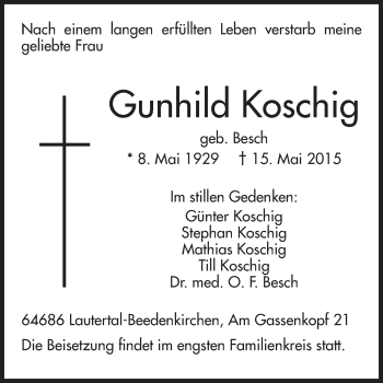 Traueranzeige von Gunhild Koschig von Echo-Zeitungen (Gesamtausgabe)