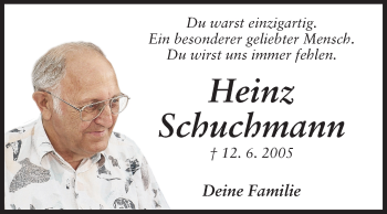 Traueranzeige von Heinz Schuchmann von Echo-Zeitungen (Gesamtausgabe)