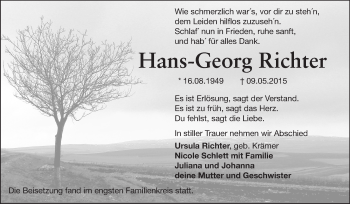 Traueranzeige von Hans-Georg Richter von Odenwälder Echo