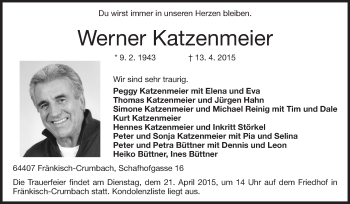 Traueranzeige von Werner Katzenmeier von Echo-Zeitungen (Gesamtausgabe)