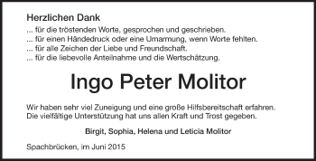 Traueranzeige von Ingo Peter Molitor von Echo-Zeitungen (Gesamtausgabe)