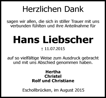 Traueranzeige von Hans Liebscher von trauer.echo-online.de