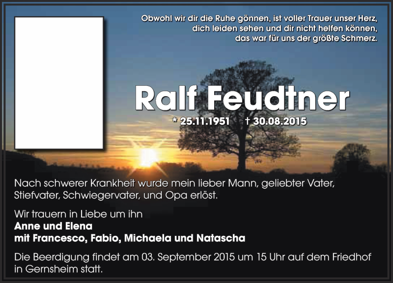  Traueranzeige für Ralf Feudtner vom 03.09.2015 aus trauer.echo-online.de