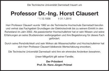 Traueranzeige von Horst Clausert von Echo-Zeitungen (Gesamtausgabe)