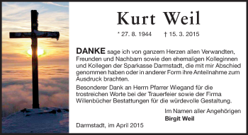 Traueranzeige von Kurt Weil von Echo-Zeitungen (Gesamtausgabe)