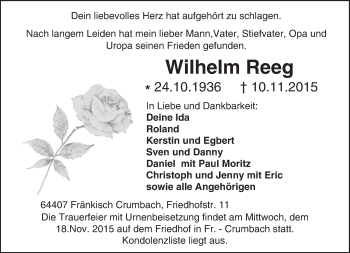 Traueranzeige von Wilhelm Reeg von trauer.echo-online.de